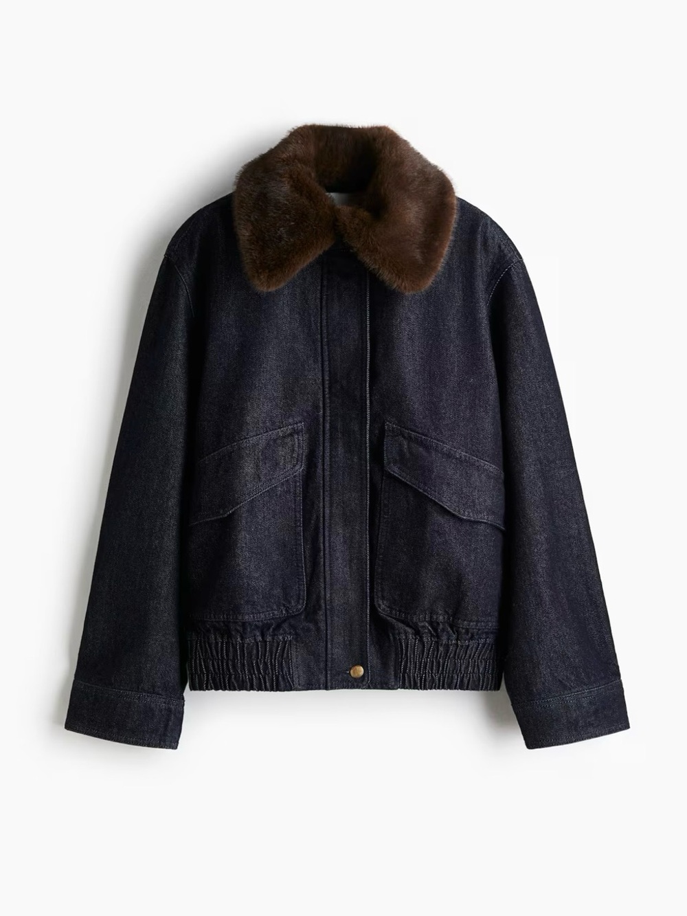 H&M Dark Denim Jacket with detachable Brown Fur Collar